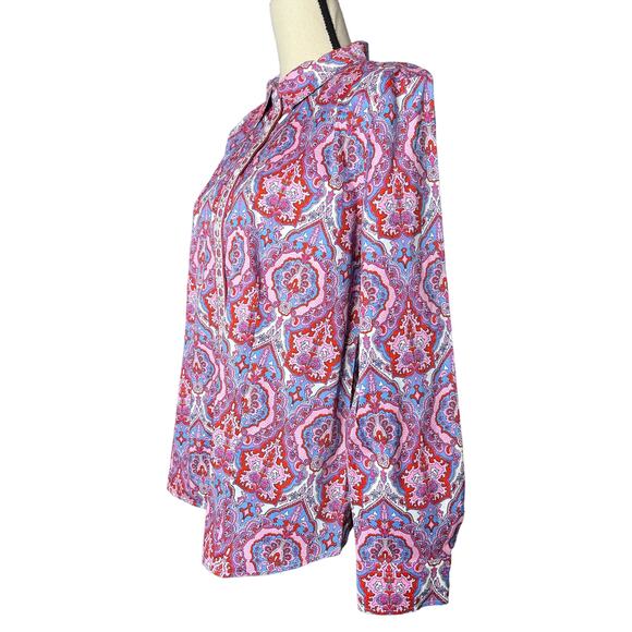 NEW Talbots Non-Iron Perfect Shirt Whimsical Medallion in Blue Purple Size 14 - Picture 3 of 7